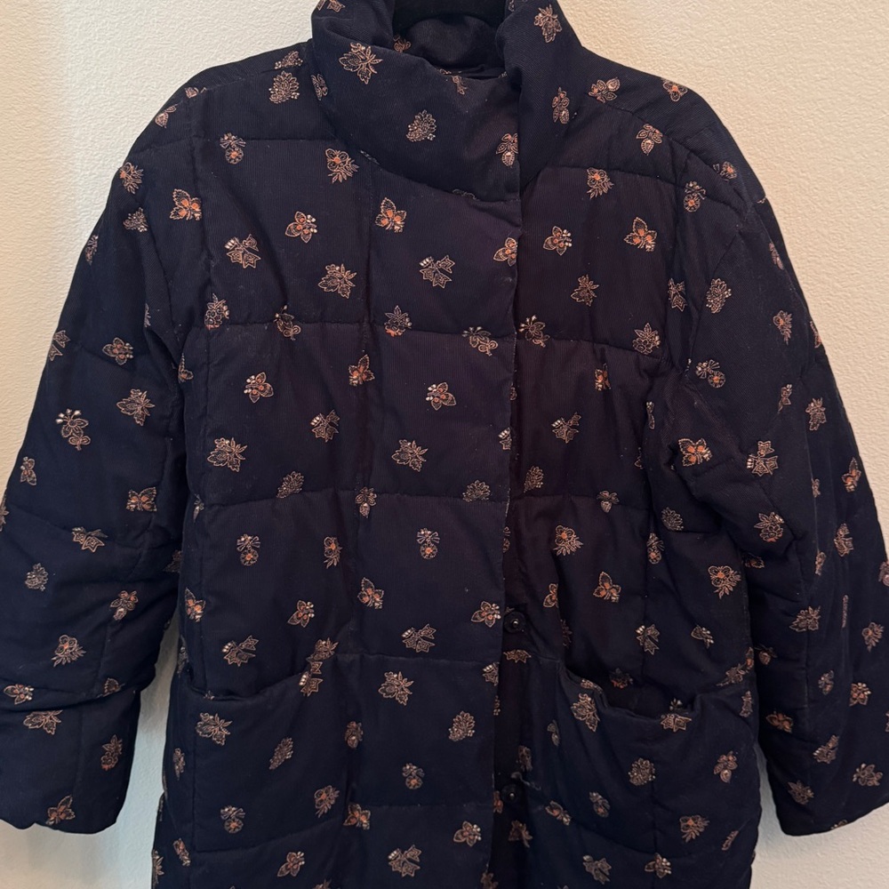 Madewell Navy Quilted Jacket with Subtle Floral Accents